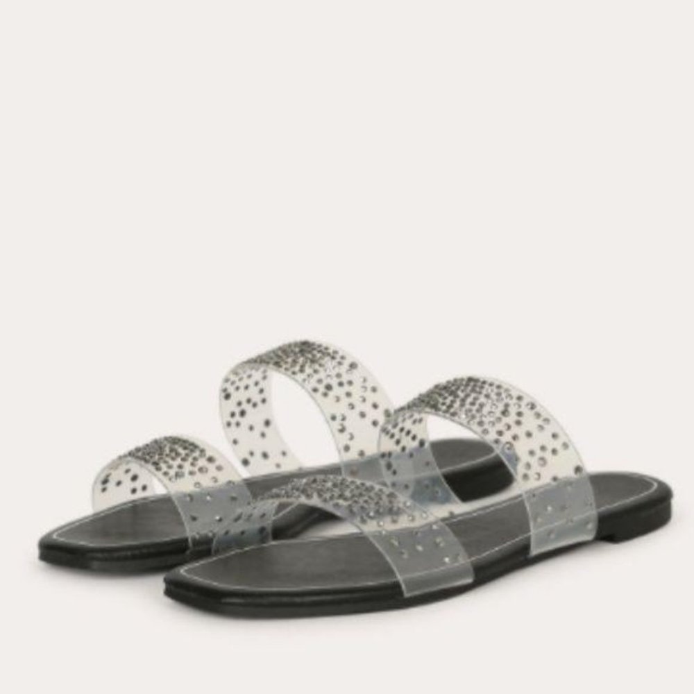 Clear Rhinestone Double Band Sandals - Picture 4 of 5
